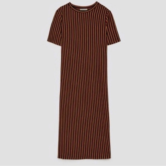 ZARA Ribbed T Shirt Midi Fall Dress - Picture 2 of 5